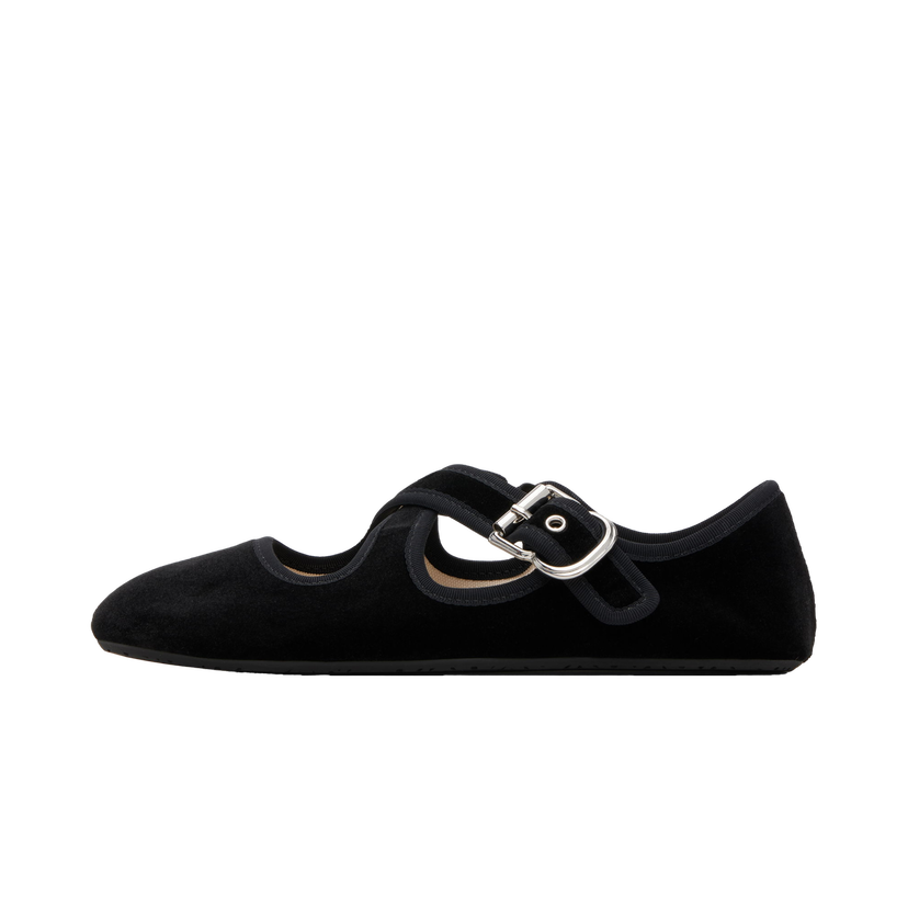 Кросівки та взуття Alaïa ALAÏA Criss Cross Velvet Ballerina Flats чорний | AA3A046TK059