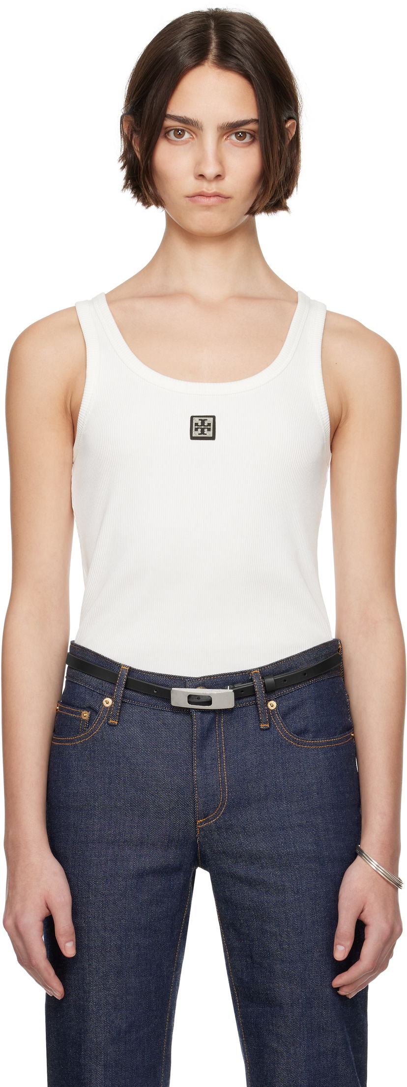 Безрукавка Tory Burch Tory Burch Cotton Scoop Tank Top with Metal Logo білий | 165173-047