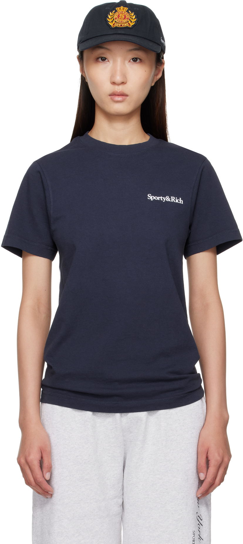Футболка Sporty & Rich Sporty & Rich 'Health is Wealth' Tee темно-синій | TO043602006BL106