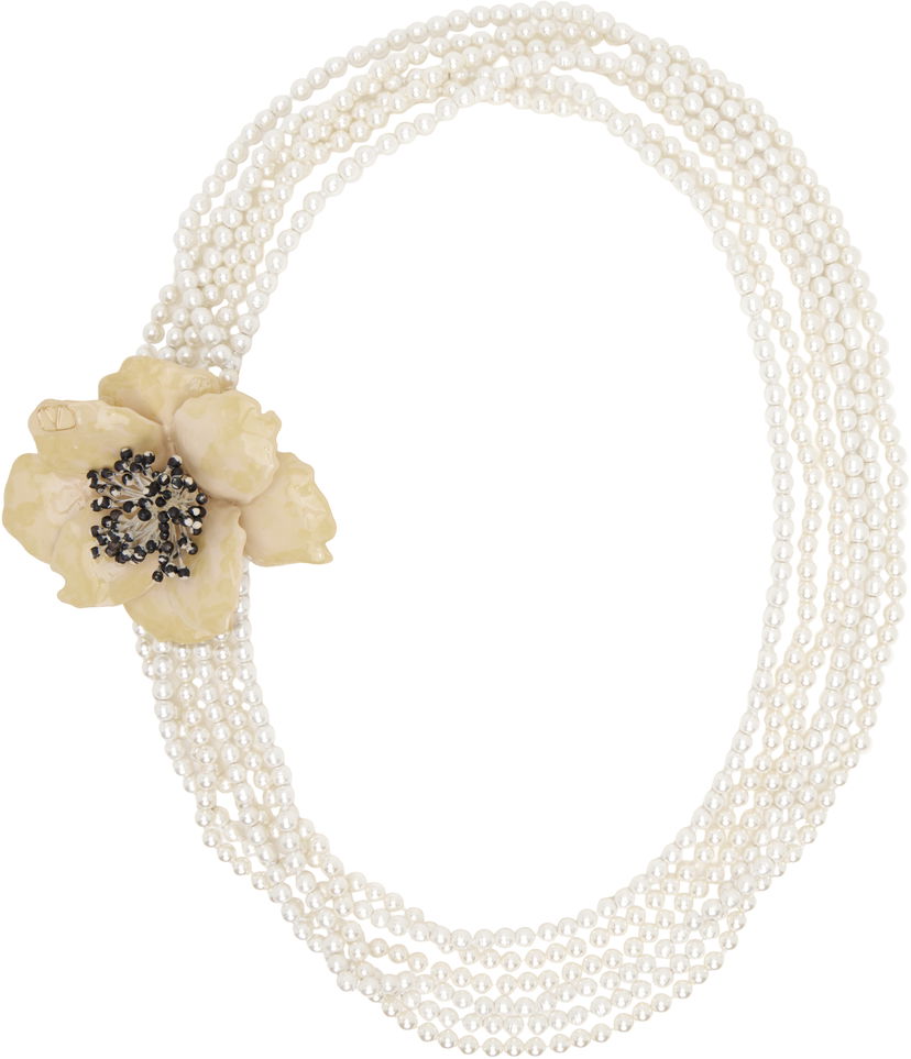 Кольє Valentino Valentino Garavani Fleur Lumineuse Pearl Necklace with Flower Brooch білий | 6W2J0Y47KFH