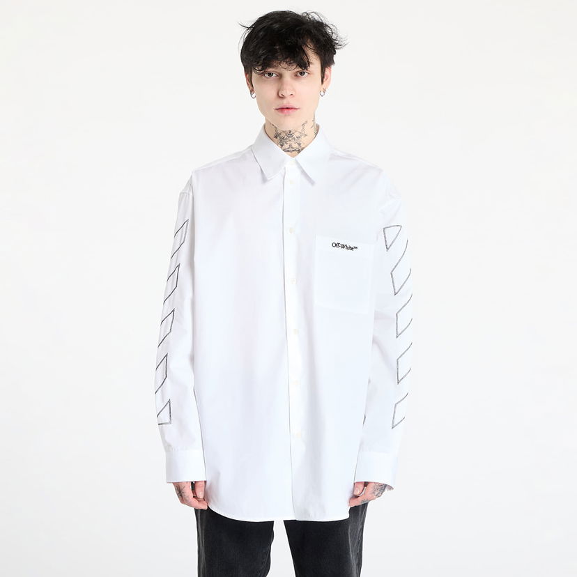 Сорочка Off-White Off-White Diag Outline Poplin Over Shirt білий | OMGE004S25FAB0020110