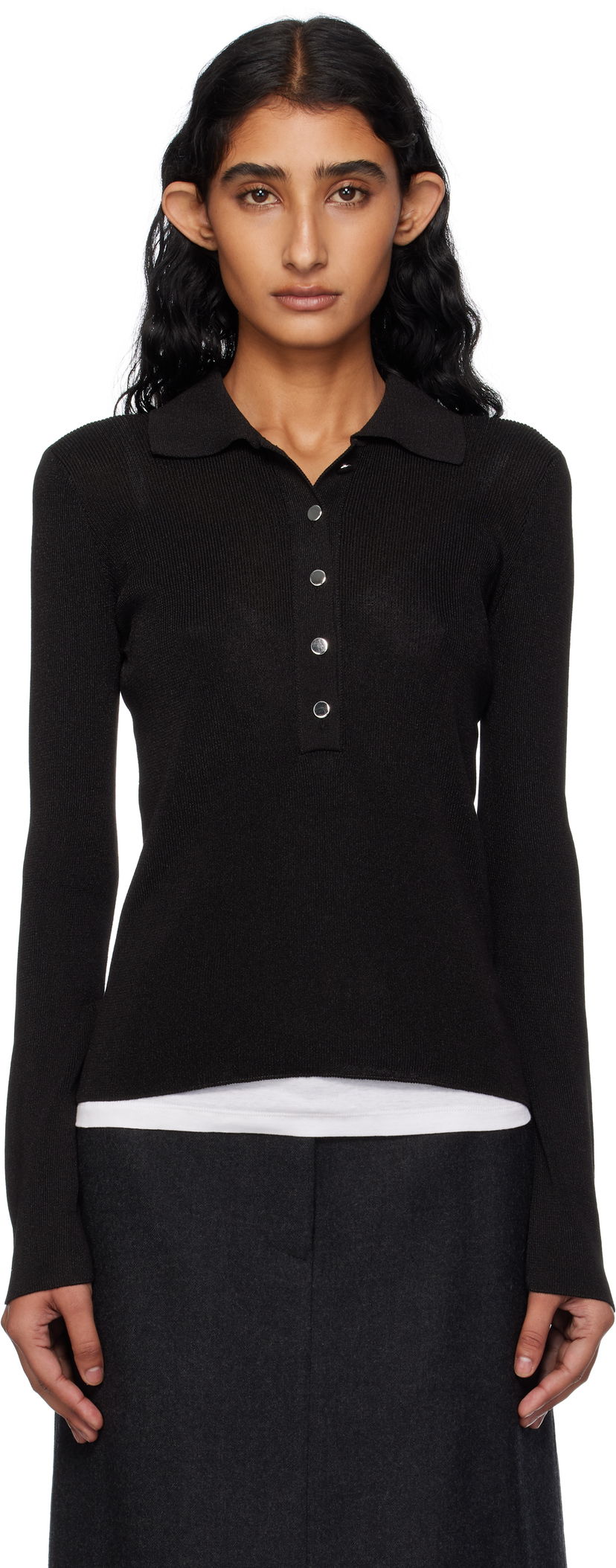 Сорочка поло A.P.C. A.P.C. Mila Knit Polo Top чорний | VIAMD-F23433