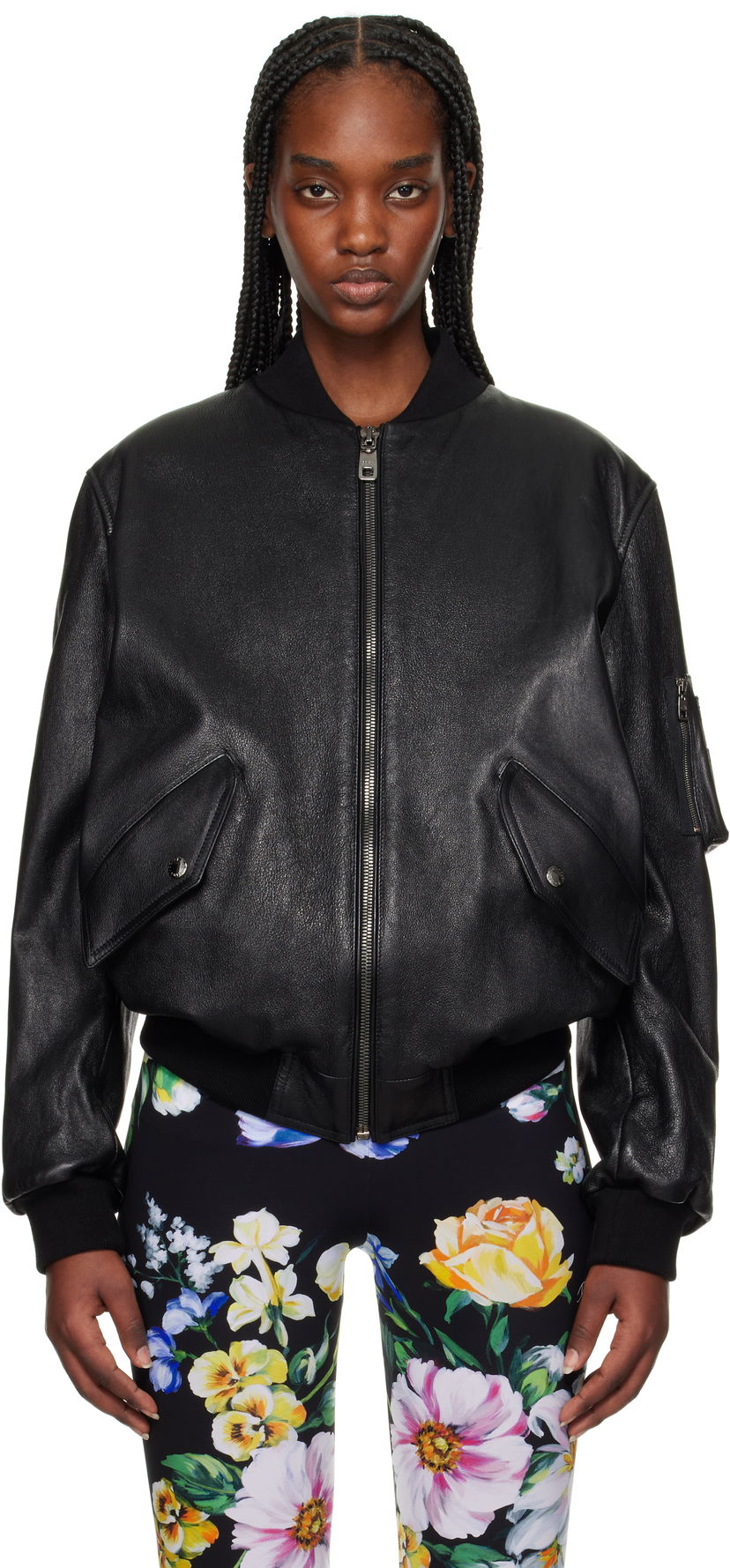 Куртка бомбер Dolce & Gabbana Dolce&Gabbana Nappa Leather Bomber Jacket чорний | F9S37L HULQJ
