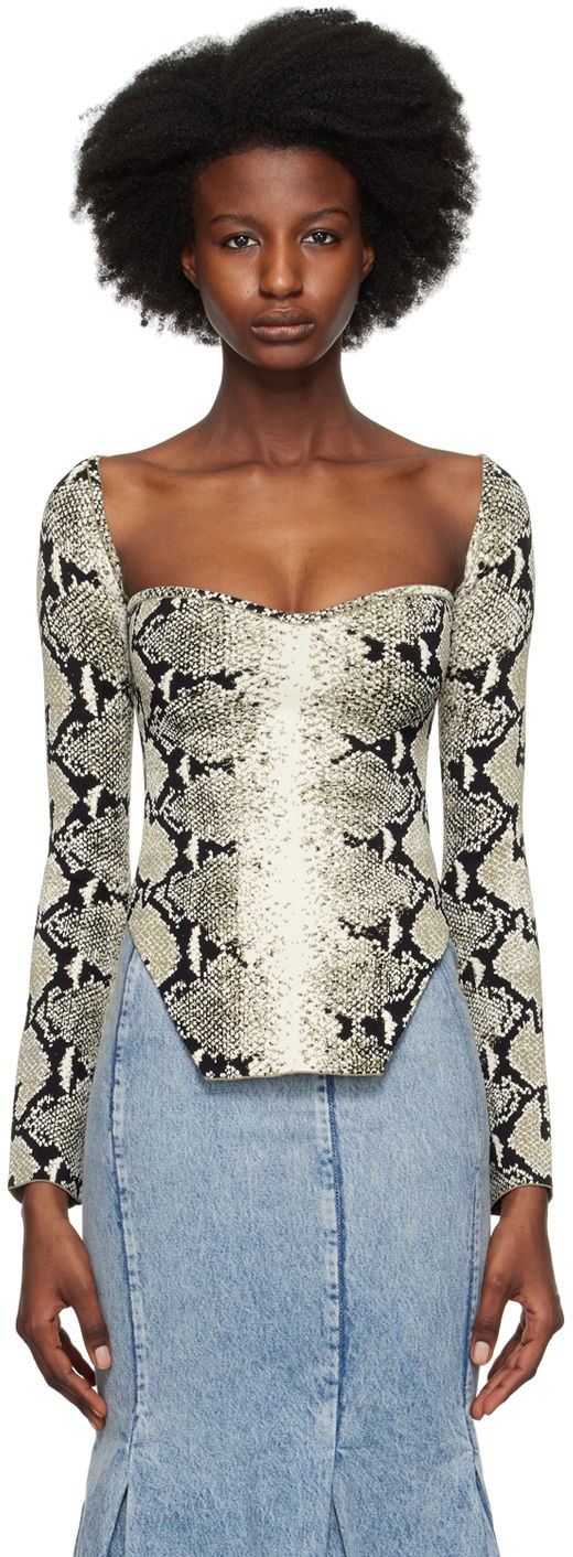 Безрукавка Khaite Maddy Snakeskin Print Long Sleeve Top чорний | 9184417