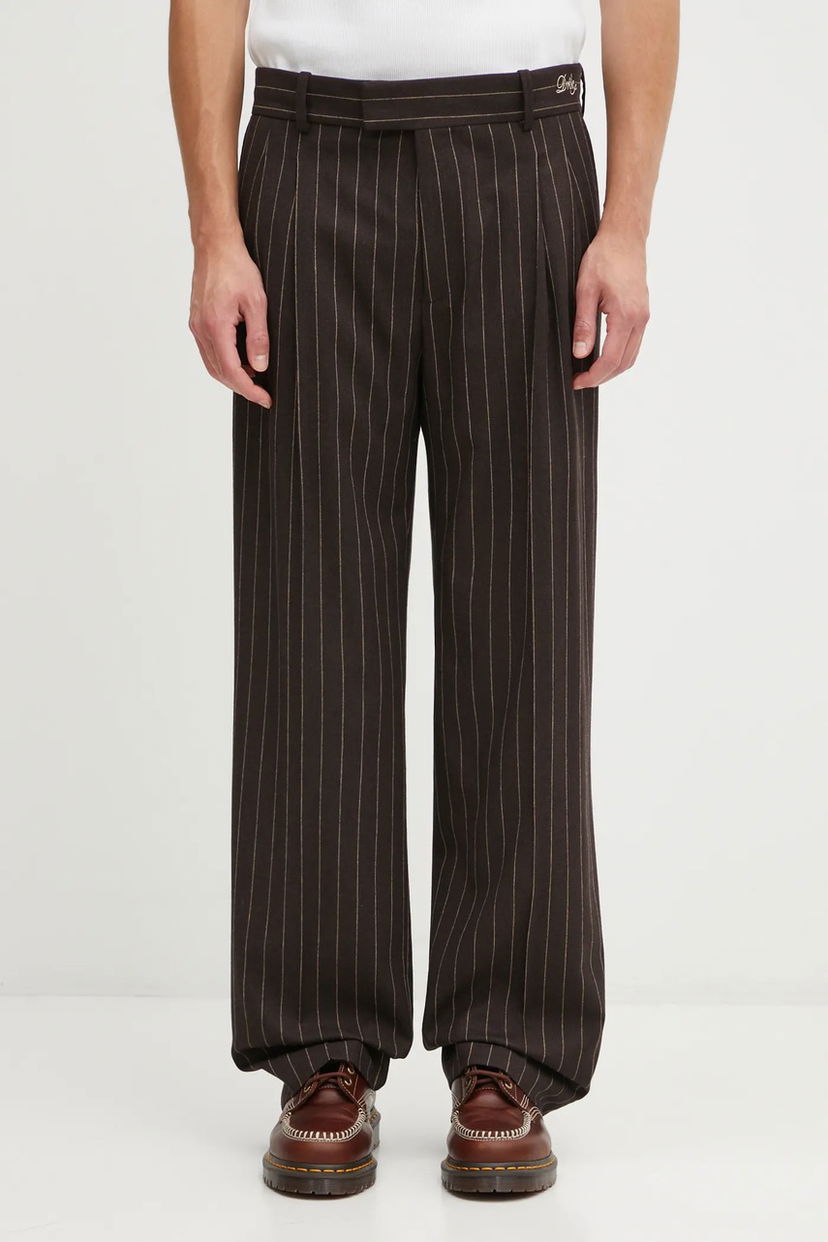 Штани Drôle de Monsieur Drôle de Monsieur Le Pantalon Pinstripe Pleated Wool Blend Trousers Коричневий | I.BP165.WO040
