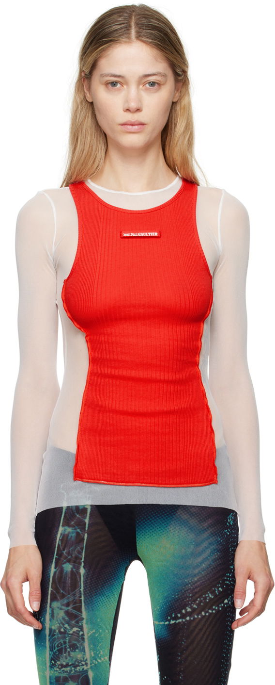 Безрукавка Jean Paul Gaultier Jean Paul Gaultier 'The Petit Grand' Layered Long Sleeve T-Shirt Червоний | 24/30-F-TO193B-T001-0130