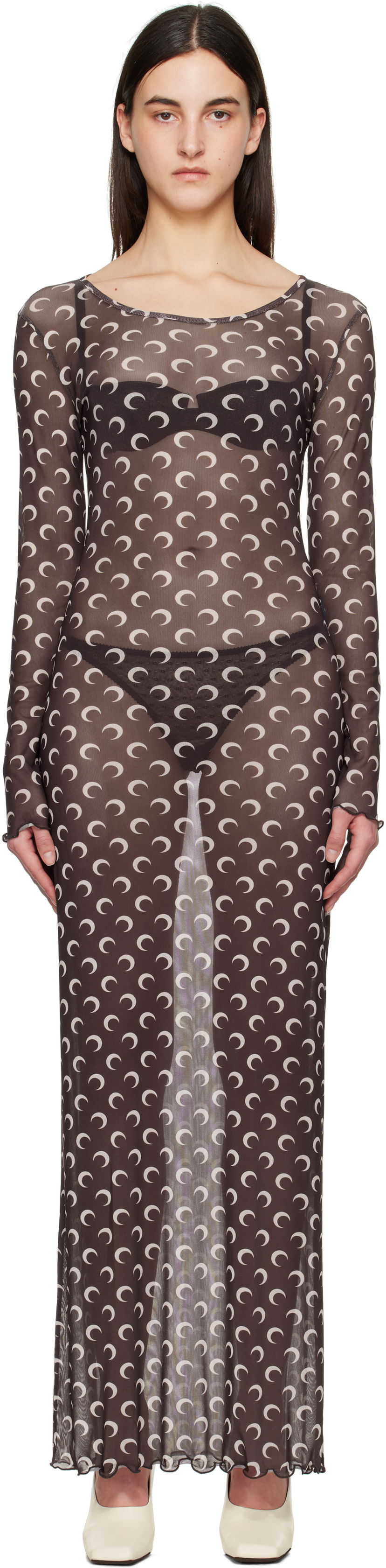 плаття Marine Serre Marine Serre Moon Printed Mesh Maxi Dress Коричневий | WDR297B CJER0054