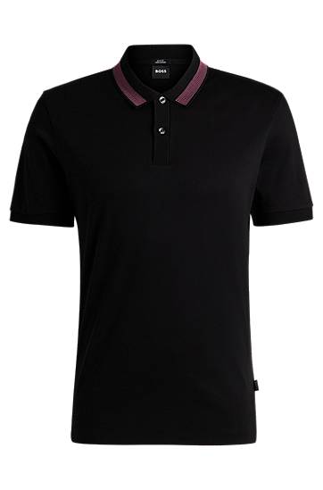 Сорочка поло BOSS BOSS Slim Fit Polo Shirt with Collar Stripe чорний | 50531791