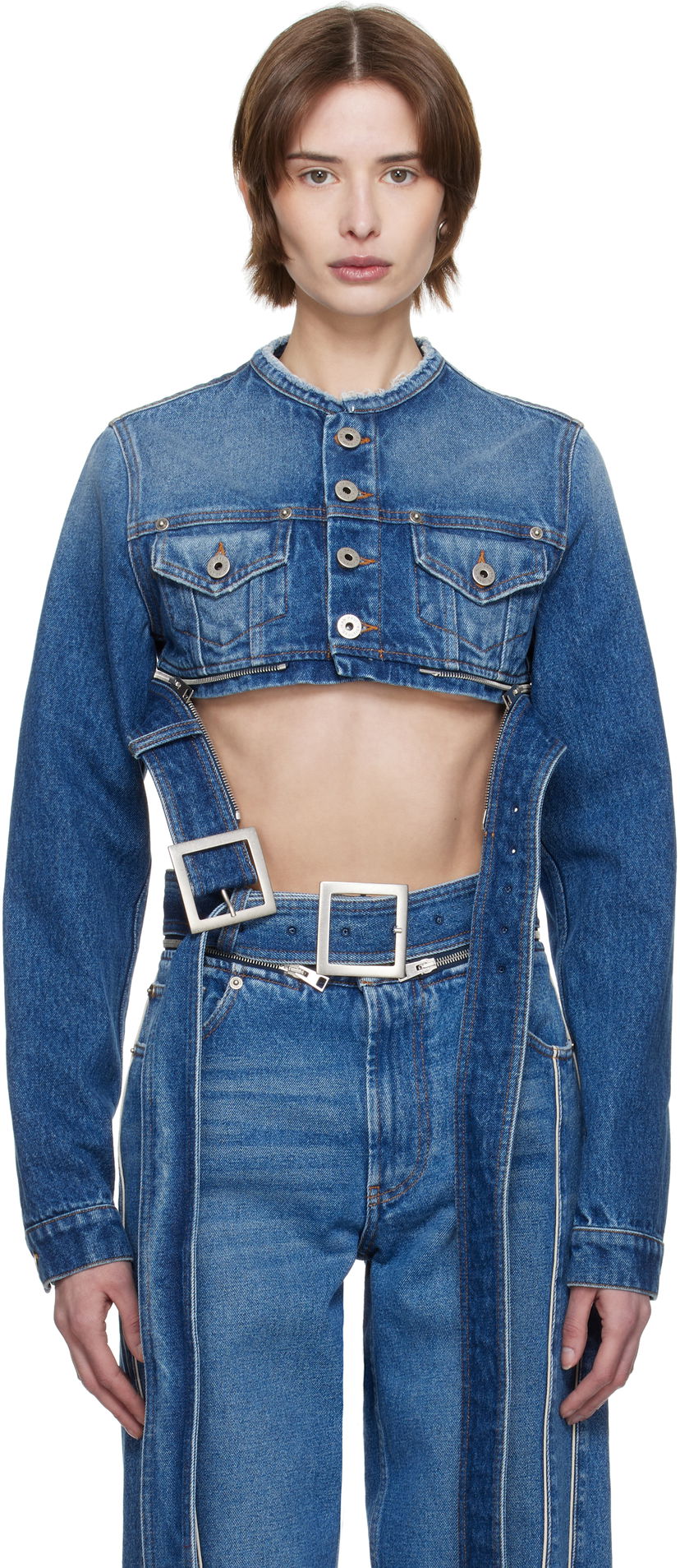 Жилет Jean Paul Gaultier Jean Paul Gaultier 'The Belted' Cropped Denim Jacket Синій | 25/33-F-VE088-D013-57