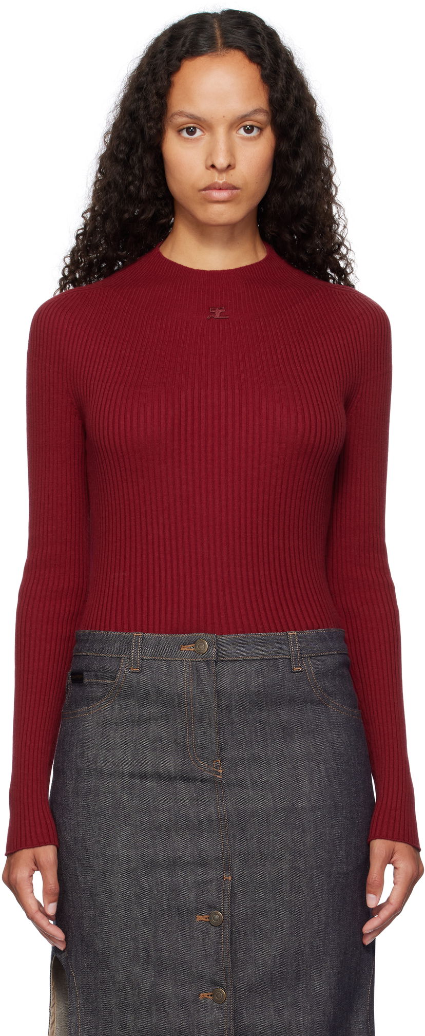 Футболка Courrèges Long Sleeved Fitted Sweater Червоний | 124MPU128FI0049