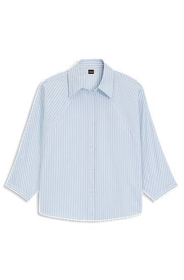 Сорочка BOSS Relaxed-Fit Striped Cotton Poplin Blouse Синій | 50543553