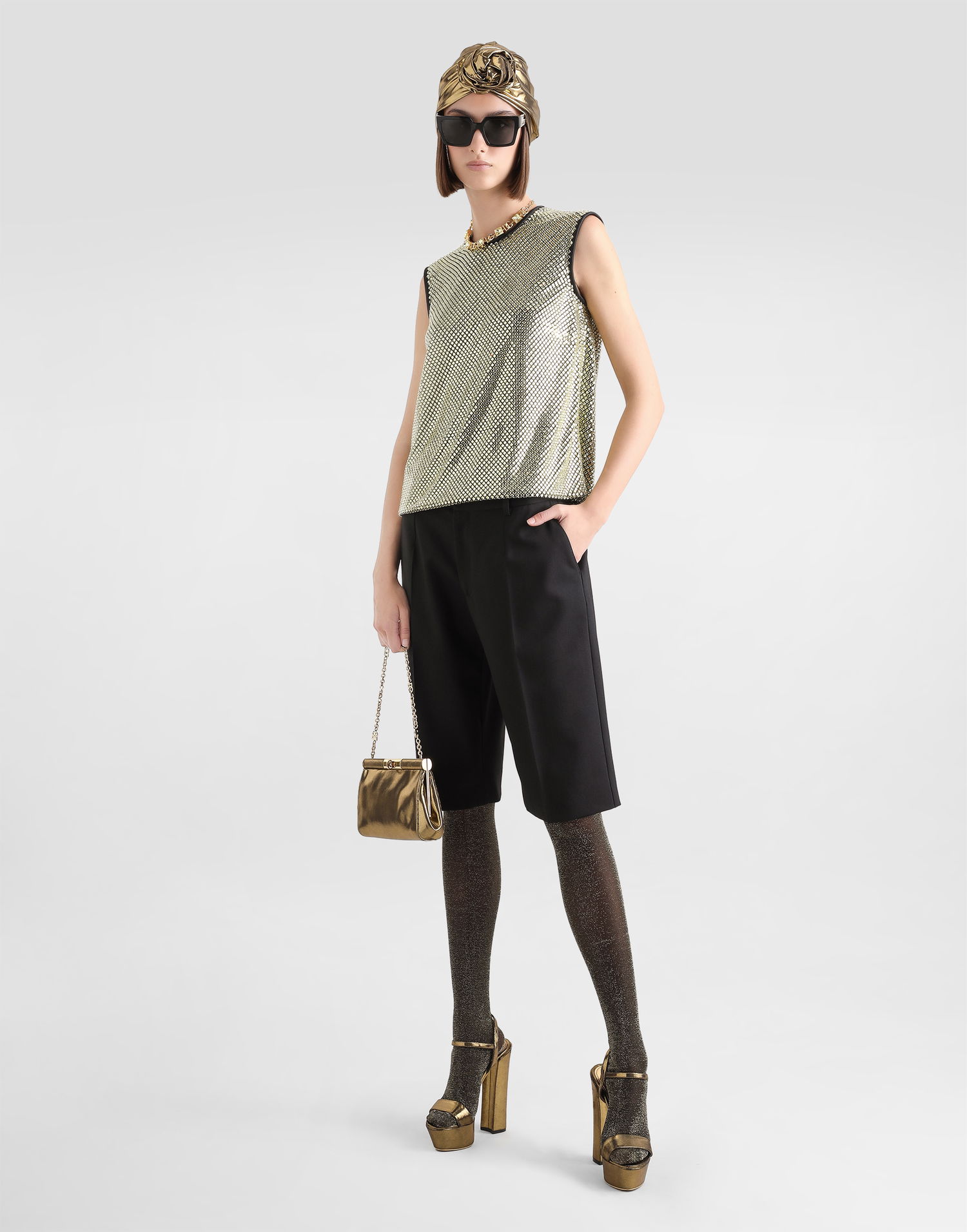 Безрукавка Dolce & Gabbana Sleeveless Crystal Mesh Blouse Металік | F7AK7ZFLSK3S0997, 1