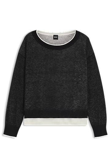 Cветр BOSS Knitted sweater with layered design чорний | 50542875, 0