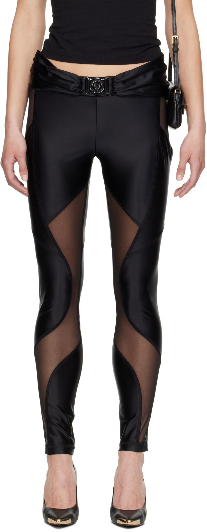Легінси Versace Versace Jeans Couture V-Emblem Sheer Panel Leggings чорний | E78HAC103_EJ0223