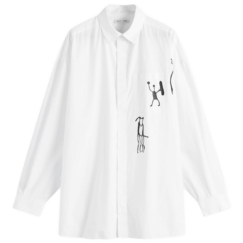 Сорочка WOOD WOOD Oversized Print Shirt White Large білий | 30250229-0001