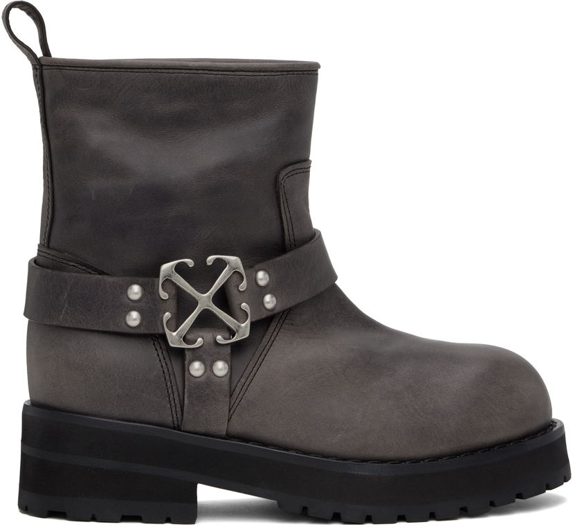 Одяг Off-White Off-White Off Track Leather Boots Сірий | OWID057F24LEA0010772