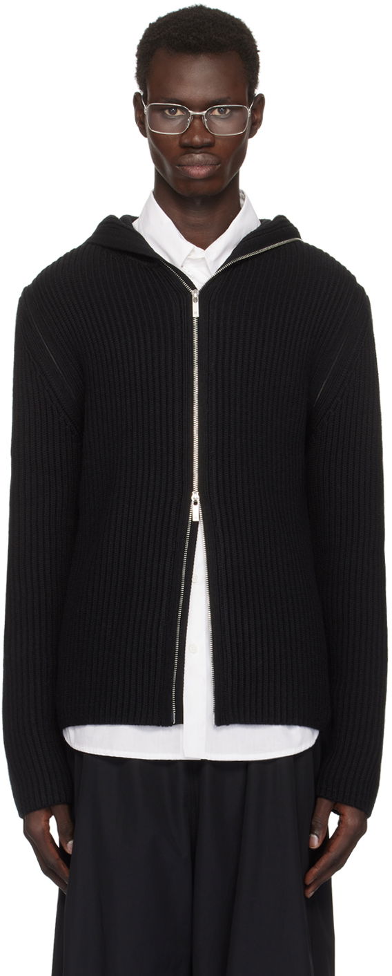 Cветр Helmut Lang Helmut Lang Rib Knit Zip Hoodie чорний | O07HM799