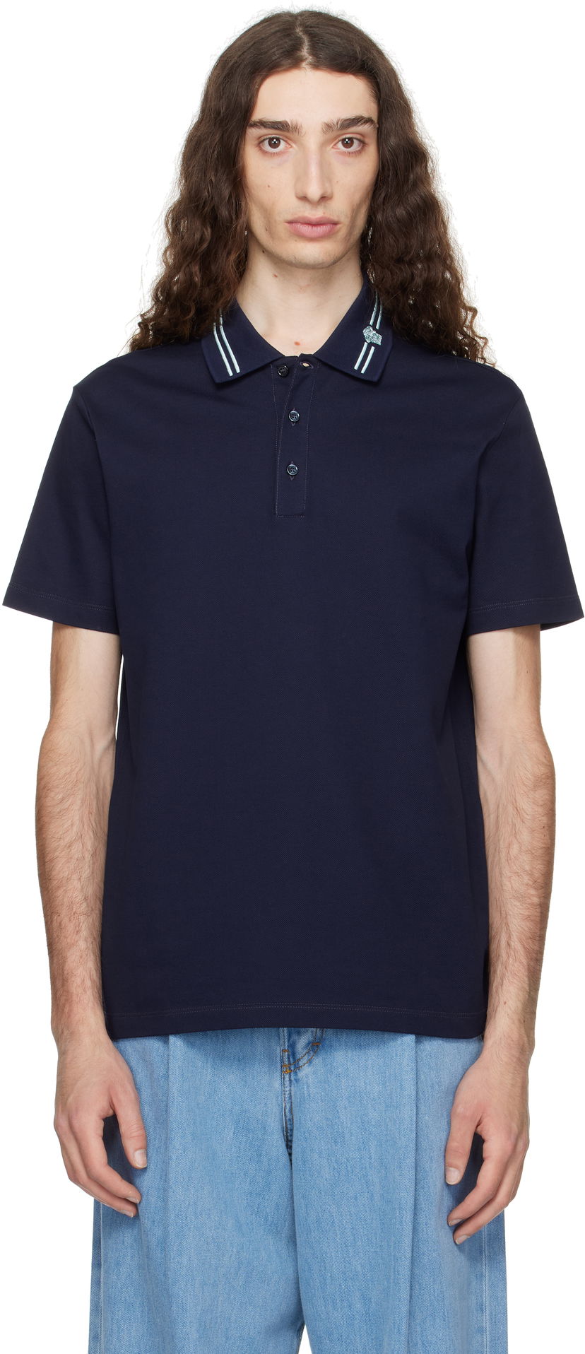 Сорочка поло Versace Versace Embroidered Medusa Polo темно-синій | 1013906_1A13463