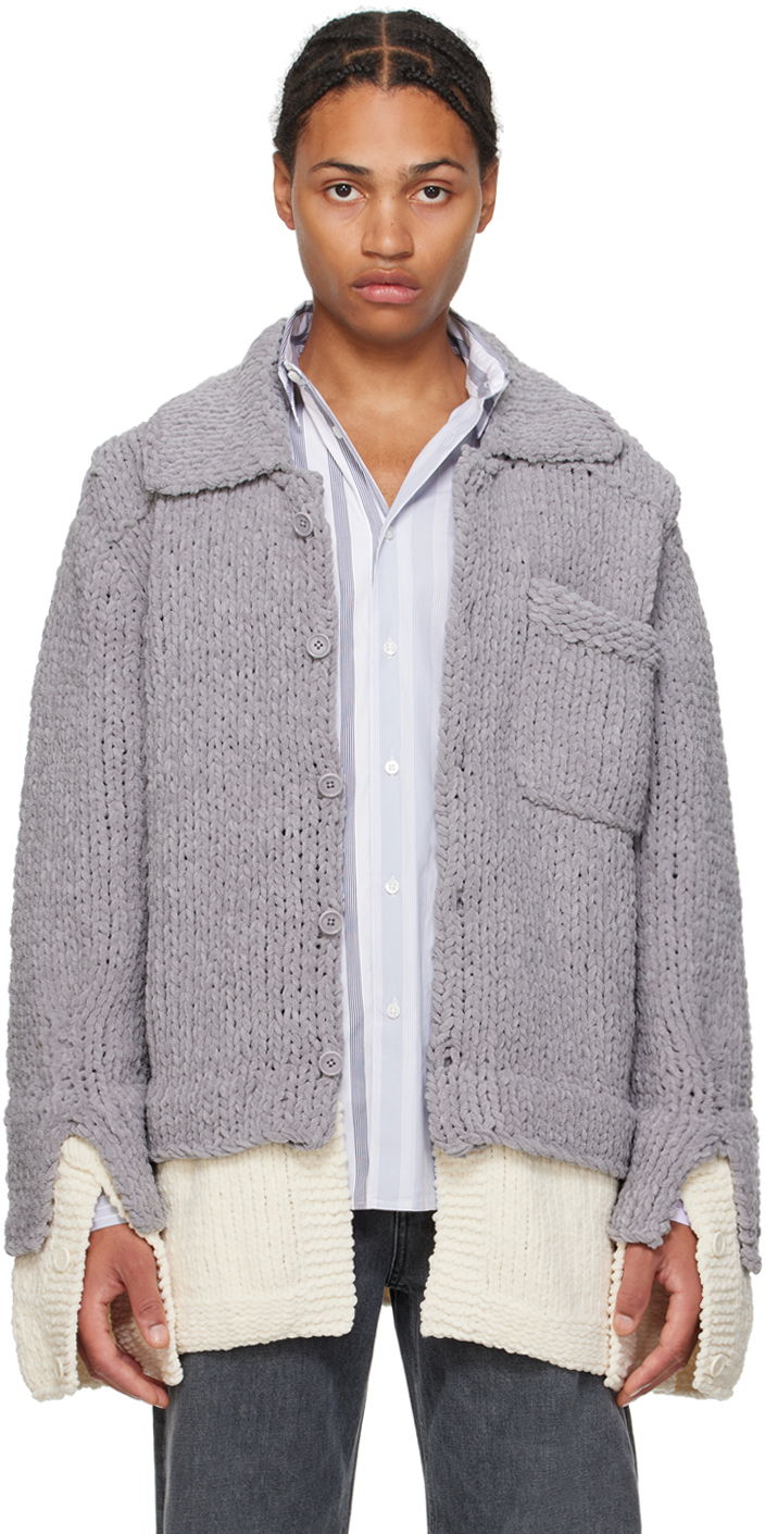 Cветр JW Anderson Gray Drop Shoulder Cardigan Сірий | KW1195-YN0351