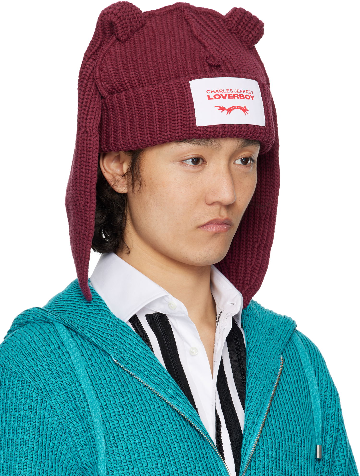 Шапка Charles Jeffrey Loverboy Charles Jeffrey LOVERBOY Chunky Knit Rabbit Beanie Бордовий | 54130402, 1