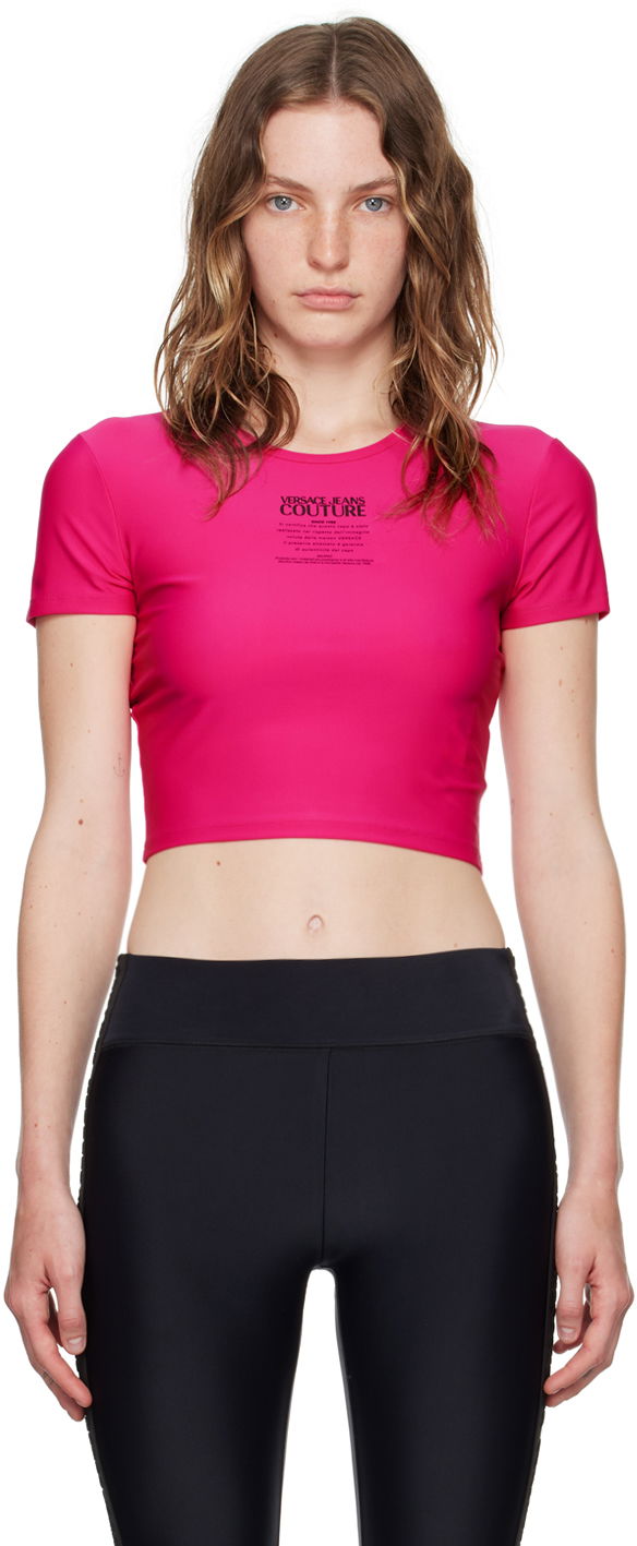 Футболка Versace Jeans Couture Pink Printed Logo T-Shirt Рожевий | E77HAH602_EJ0148