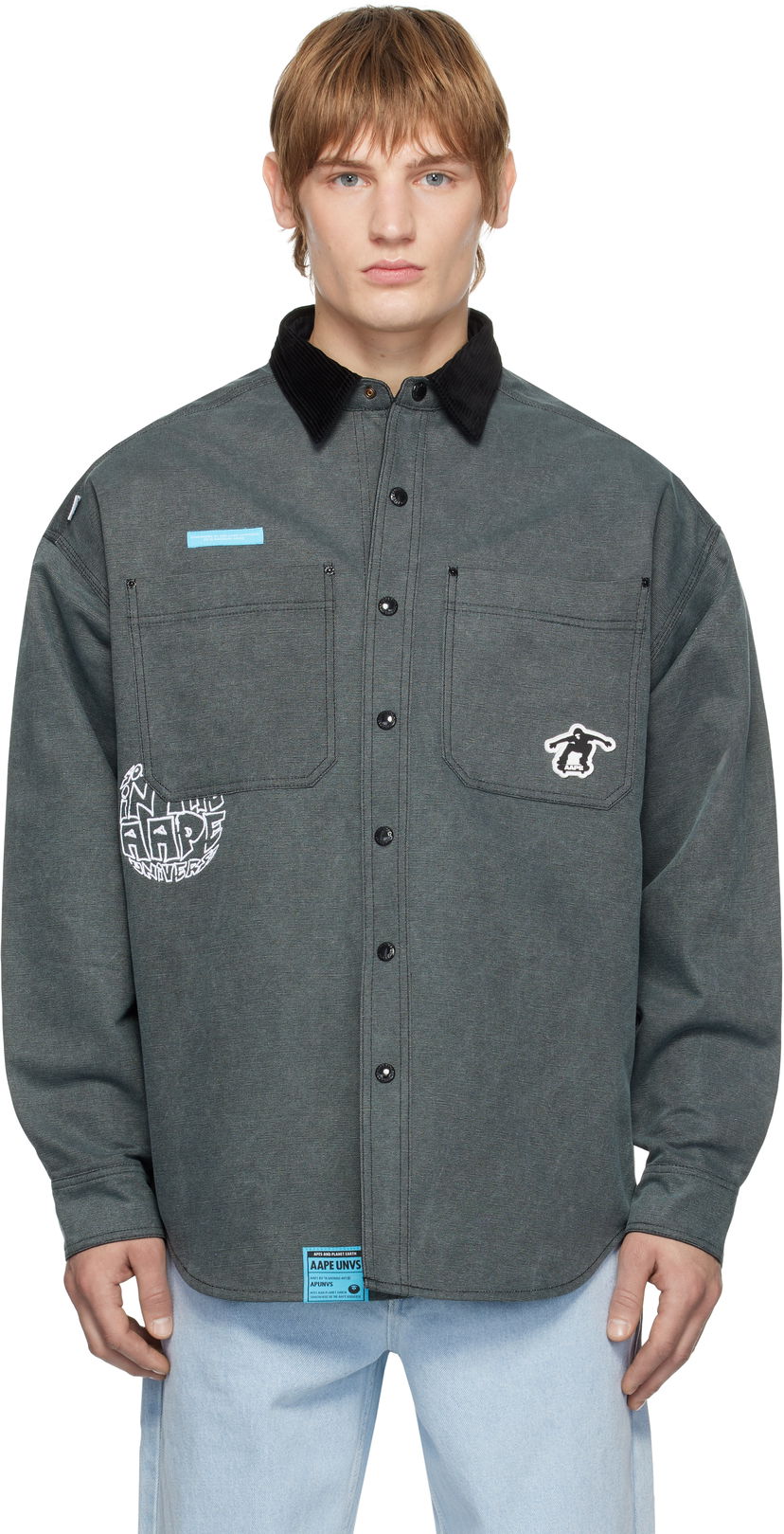 Сорочка AAPE by A Bathing Ape AAPE by A Bathing Ape Reversible Logo Button Down Shirt Сірий | AAPSTM8502XXNBKL