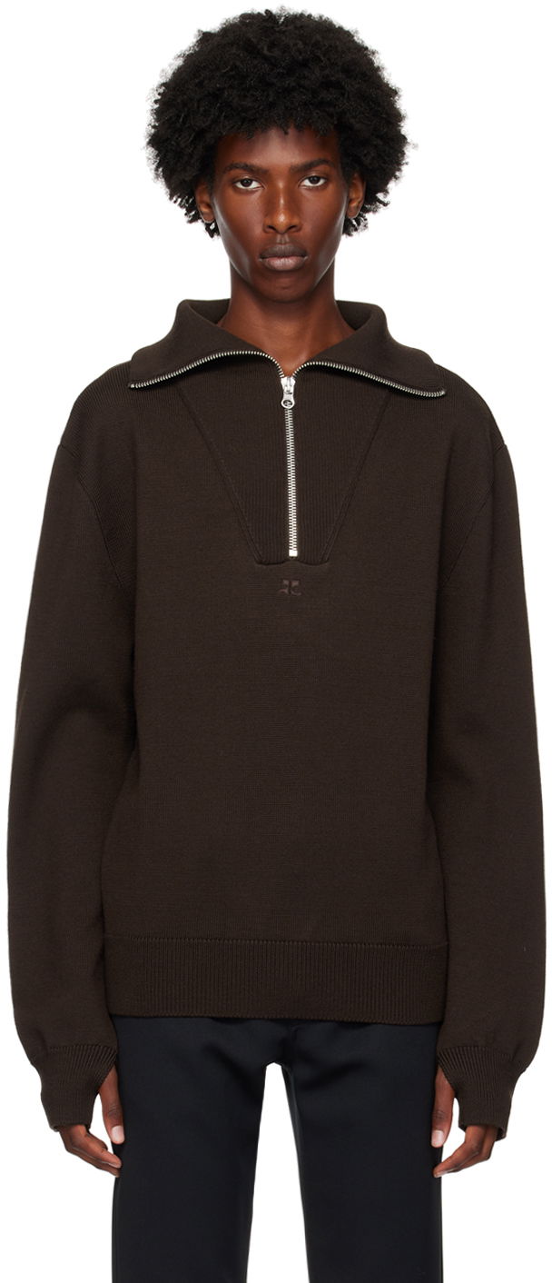 Cветр Courrèges Wool Quarter-Zip Sweater Коричневий | 324MPU171FI0036