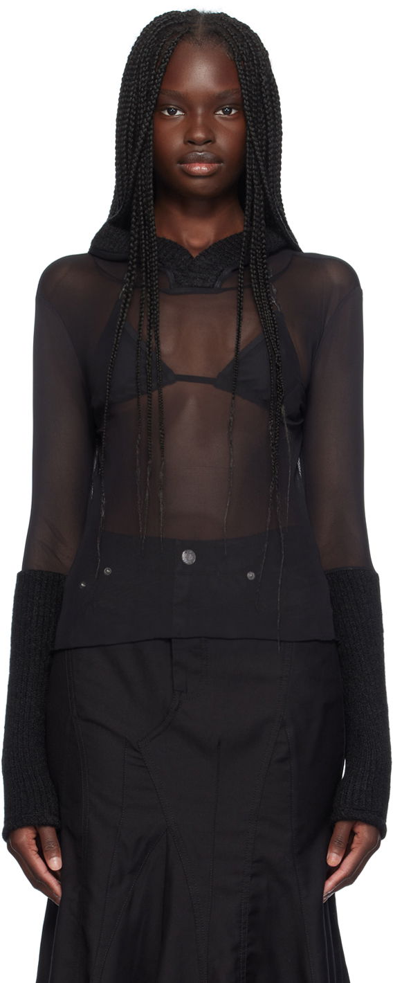 Cветр Miaou Miaou Mari Sheer Mesh Hoodie чорний | 8105PM2BLK
