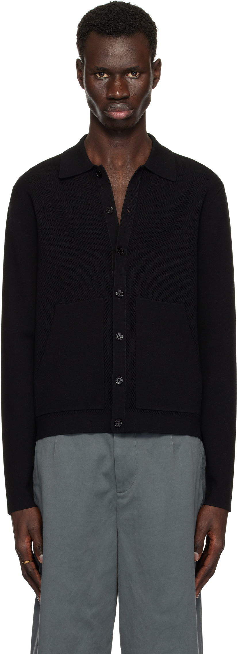 Cветр Dries Van Noten Dries Van Noten Spread Collar Knit Cardigan чорний | 251-021228-1701