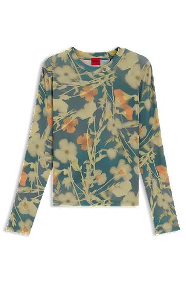Футболка BOSS Floral Print Stretch-Mesh Top Різнокольоровий | 50542422