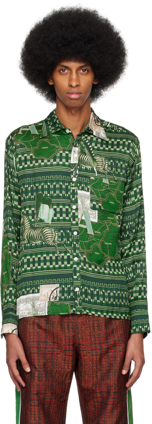 Сорочка Ahluwalia Map Print Long Sleeve Shirt Зелений | M-AHLU-TO011-SS23-FA99-GR
