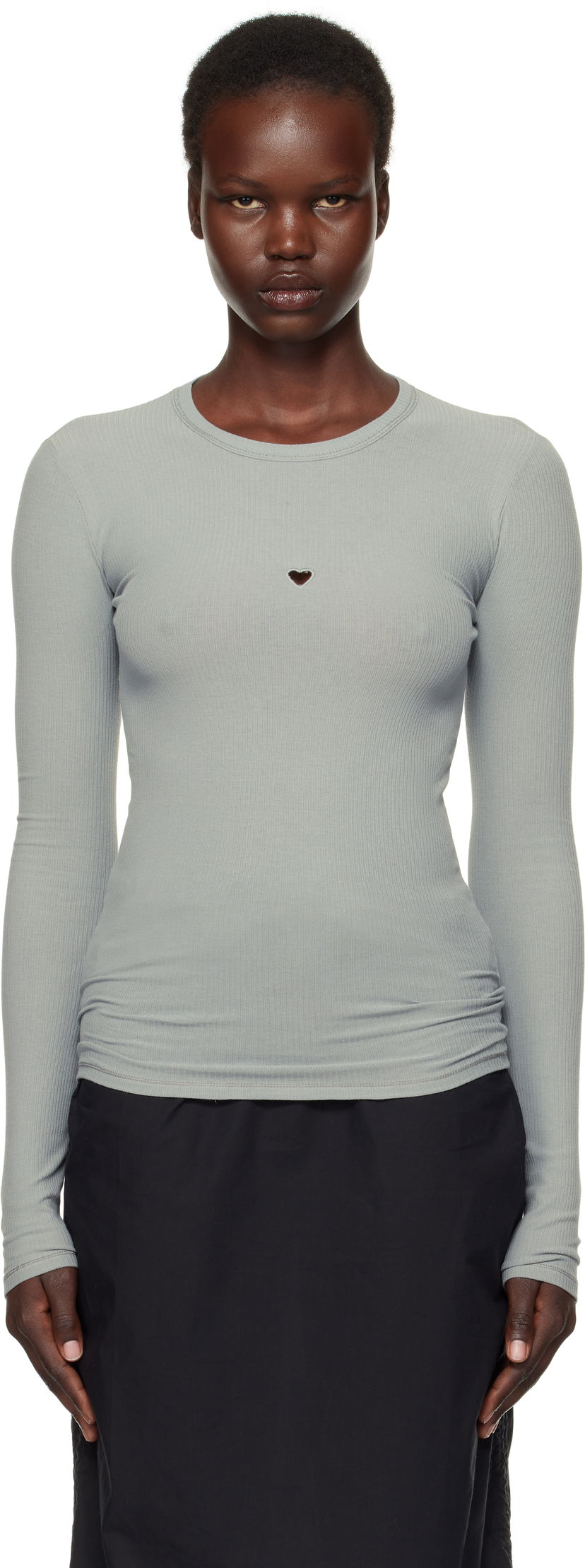 Cветр Baserange Baserange Heart Cutout Long Sleeve T-Shirt Сірий | TOHLS-RB-SP25