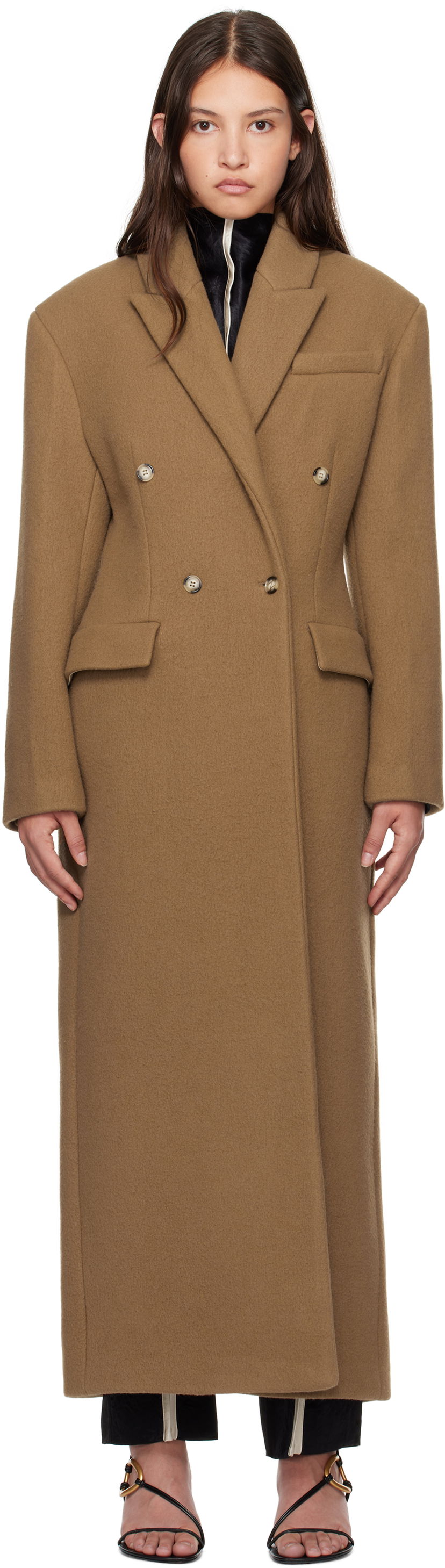 Пальто Nanushka Nanushka Ferris Double-Breasted Long Coat Коричневий | NW24FWOW40076