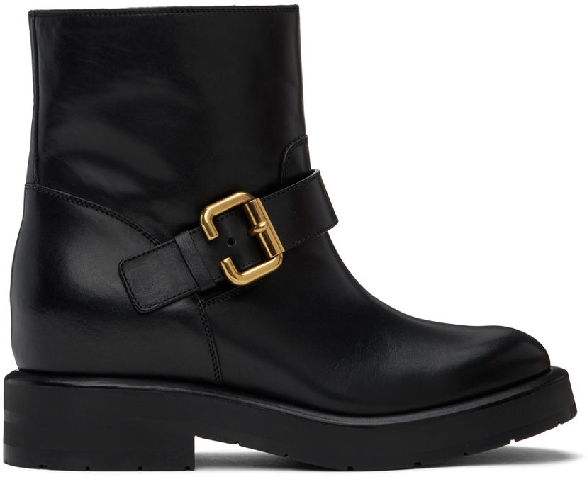 Кросівки та взуття CHLOÉ Coddington Leather Ankle Boots with Buckle чорний | CHC24A04NNV