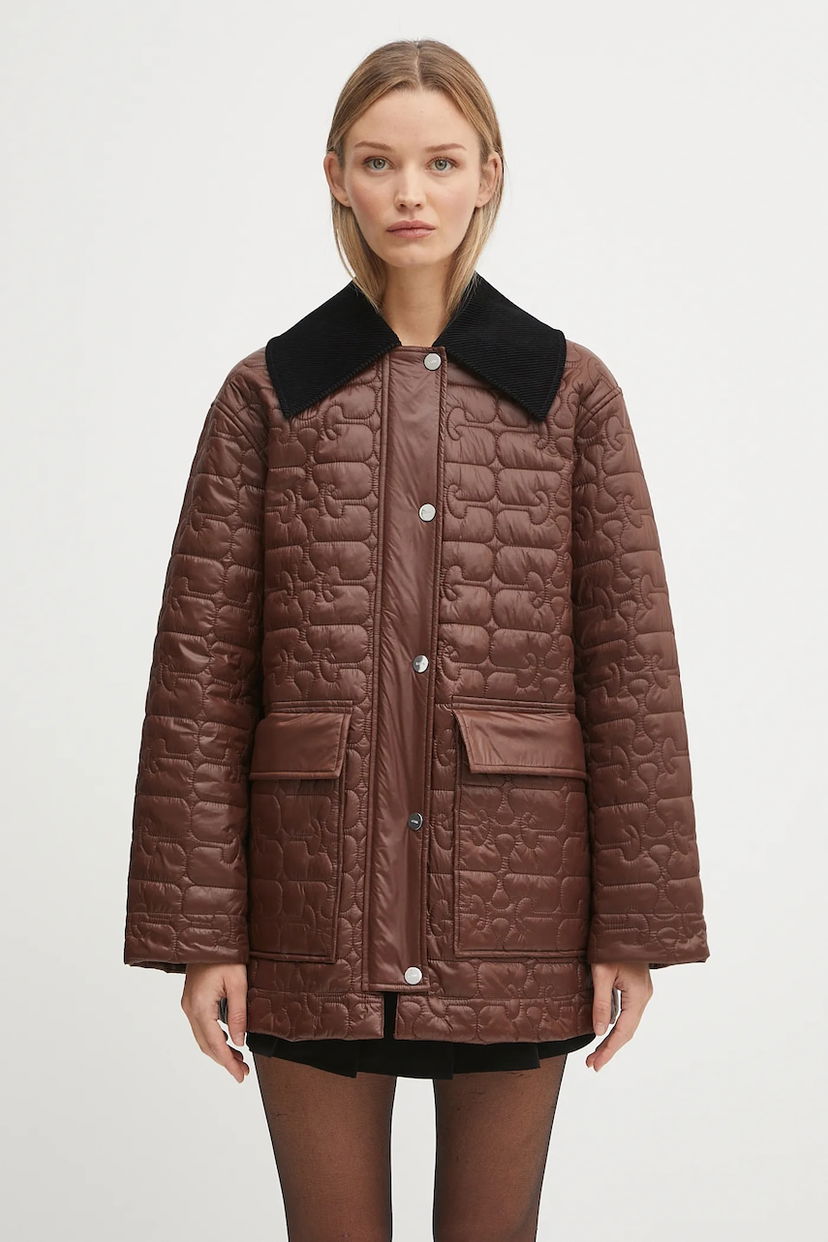 Куртка GANNI GANNI Shiny Quilt Midi Jacket Коричневий | W0397