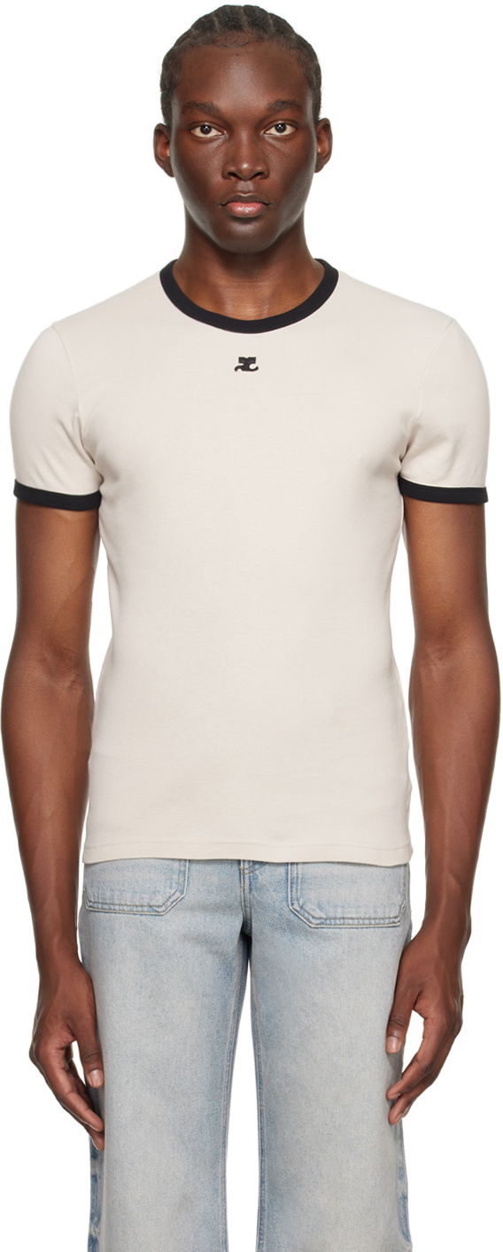 Футболка Courrèges Contrast Trim T-Shirt бежевий | 123JTS020JS0070