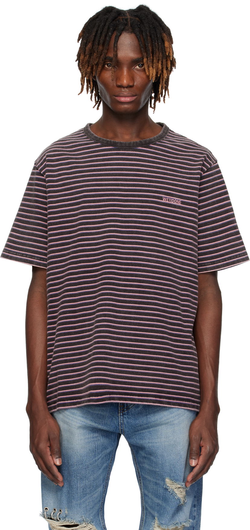 Футболка We11done We11done Logo Striped T-Shirt Різнокольоровий | WD-TT0-25-736-U-BK