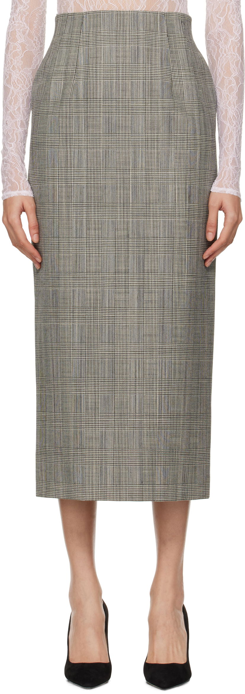 Спідниця WARDROBE.NYC Houndstooth Print Contour Midi Skirt Сірий | W3003F24PW