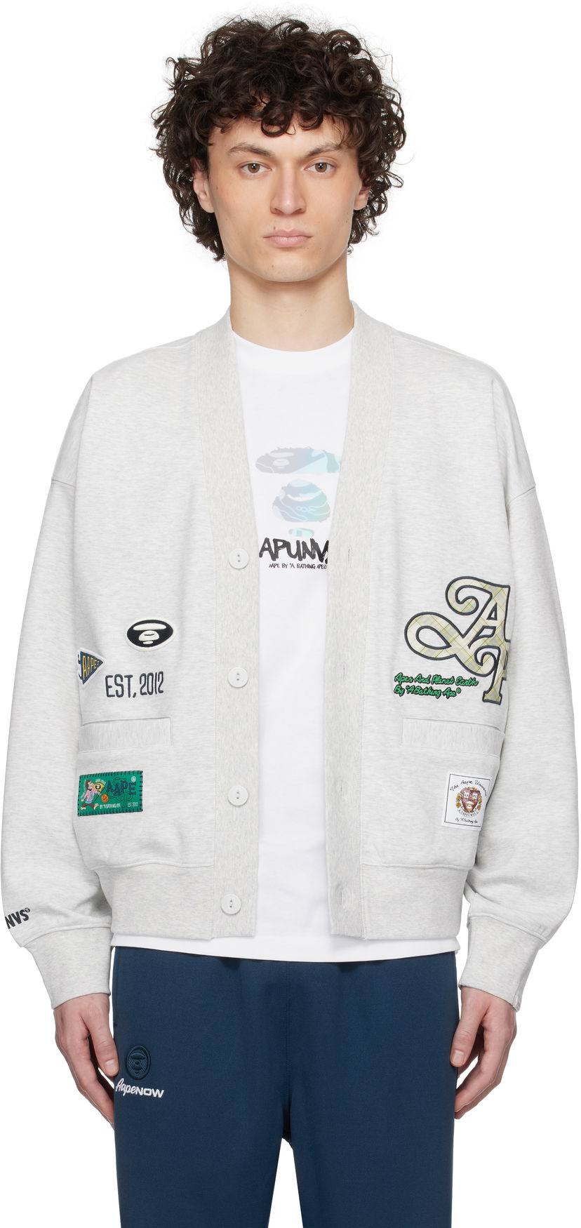 Cветр AAPE by A Bathing Ape AAPE by A Bathing Ape Main Cardigan Сірий | AAPSWMC324XANWH2