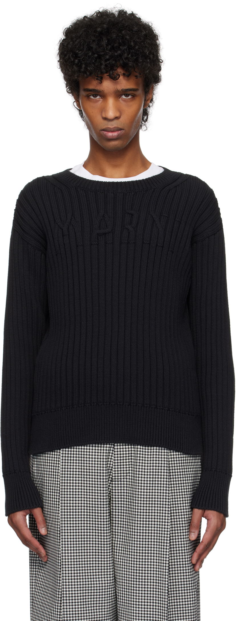 Cветр Marni Marni Cable Logo Crewneck Sweater чорний | GCMG0430A0 UFC950