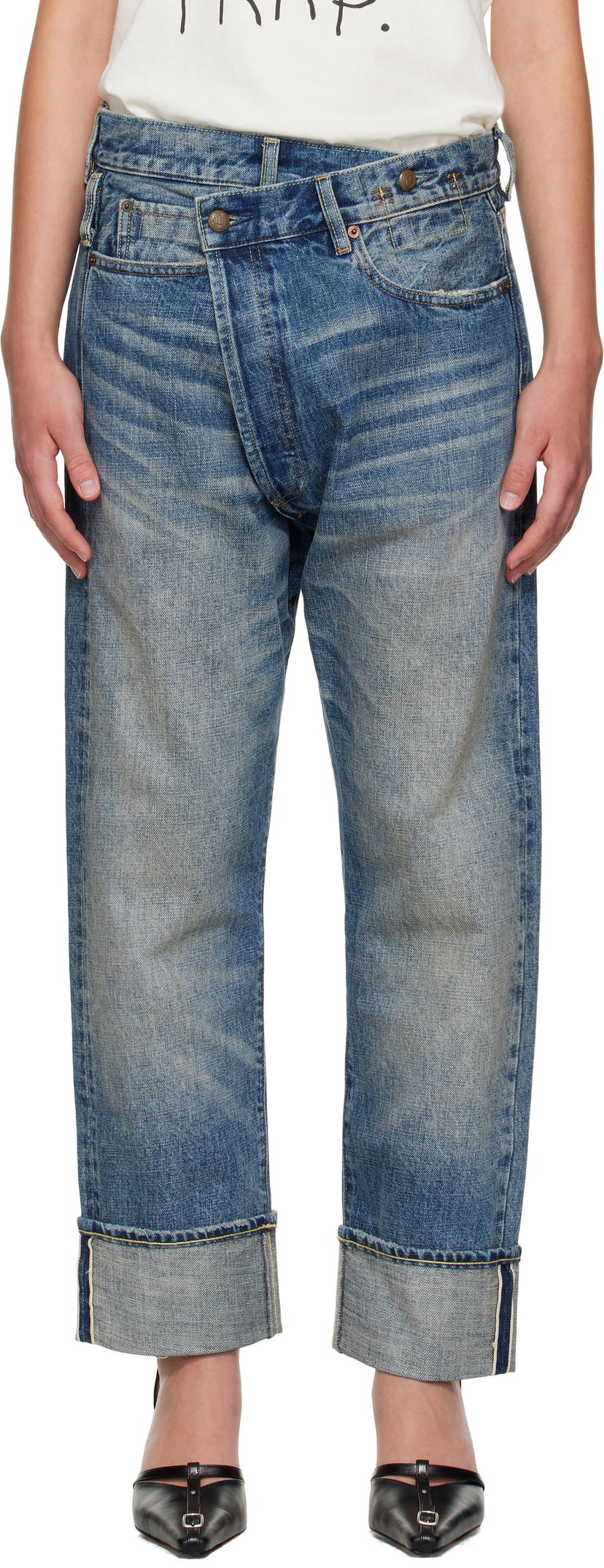 Джинси R13 R13 Cuffed Crossover Jeans Синій | R13WD193-D324B