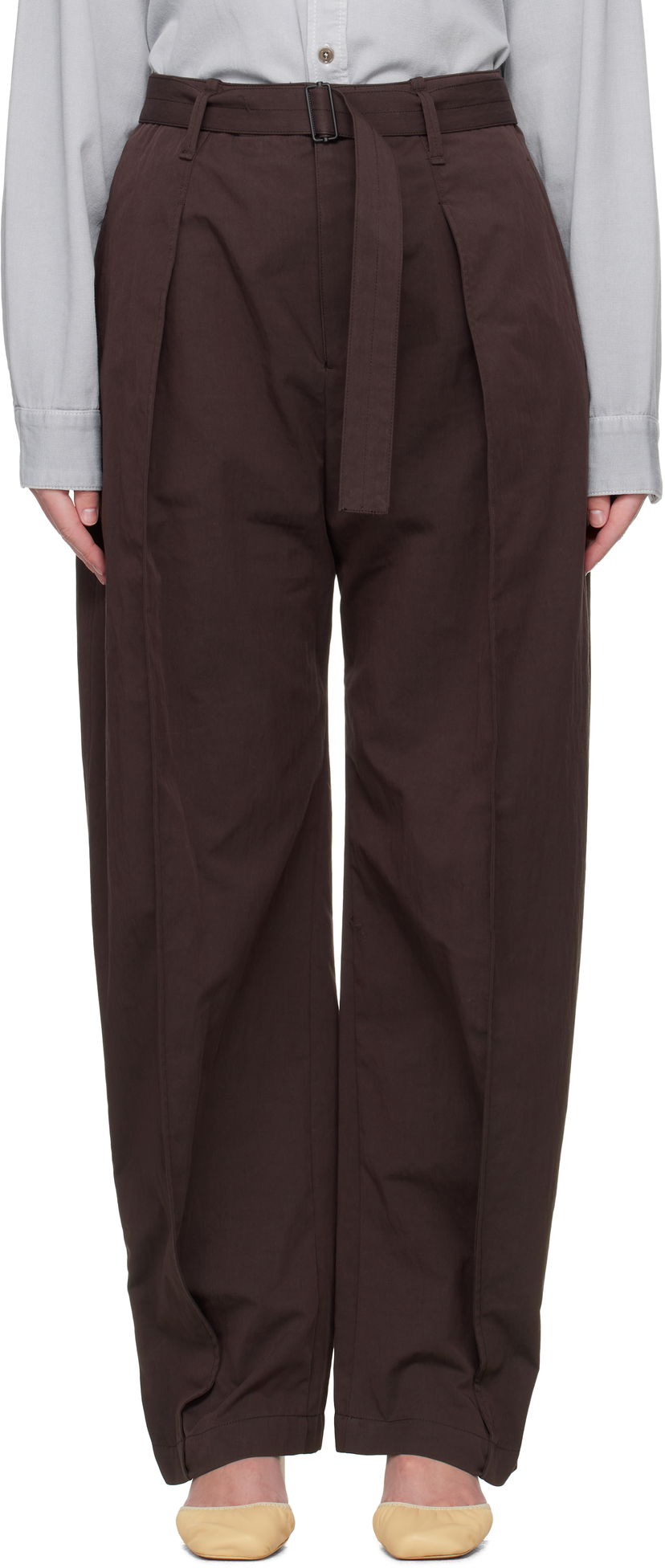 Штани LEMAIRE Lemaire Belted Volume Trousers Коричневий | PA1177 LF1228