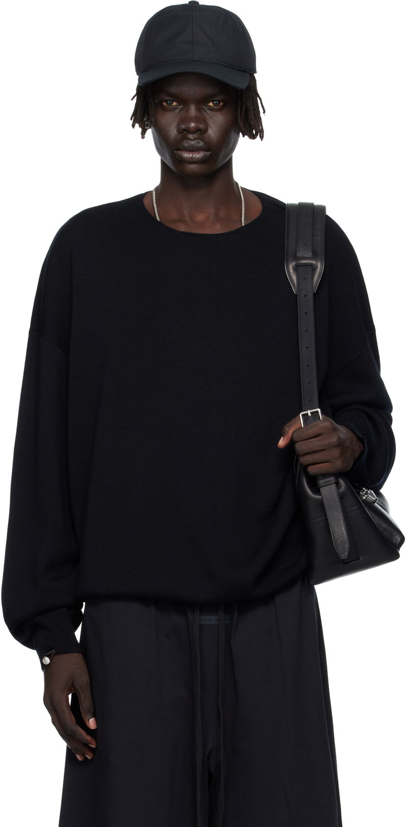 Cветр Fear of God Fear of God ESSENTIALS Long Sleeve Crewneck Sweater чорний | 192SP256490F