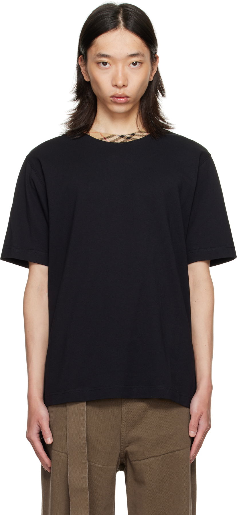 Футболка Burberry Burberry Check Trim Cotton T-Shirt чорний | 8110101
