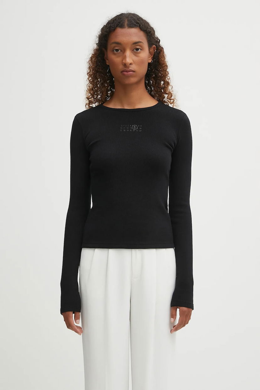 Футболка Maison Margiela MM6 Maison Margiela Slim-Fit Ribbed Long Sleeve T-Shirt чорний | S52NH0029.M20122.900