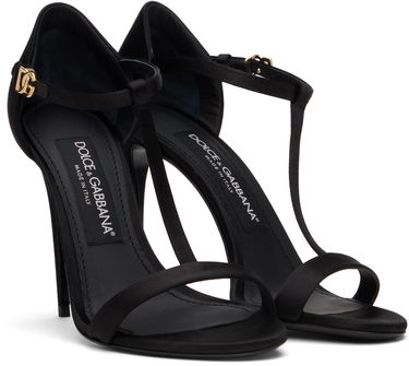 Кросівки та взуття Dolce & Gabbana Satin T-Bar Heeled Sandals чорний | CR1766 A7630, 3