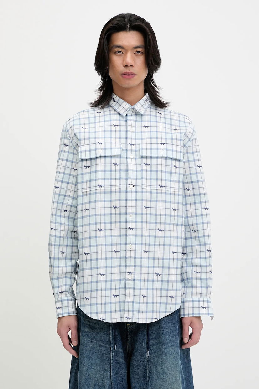 Сорочка MAISON KITSUNÉ Maison Kitsuné Double Pocket Skate Relaxed Fit Shirt Синій | OM00425WW0118
