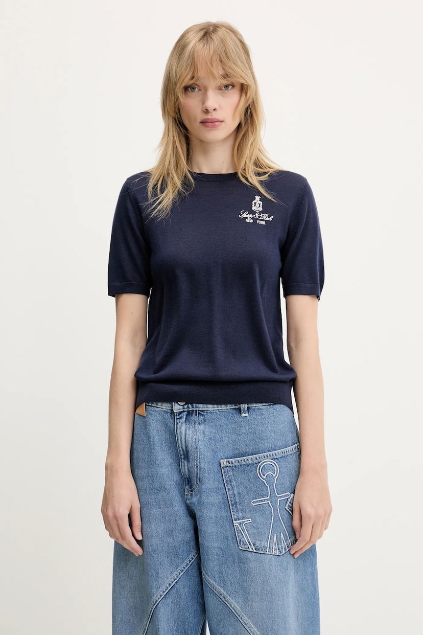 Cветр Sporty & Rich Sporty & Rich Vendome Merino Wool T-Shirt темно-синій | TO078606205BL106