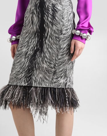 Спідниця Dolce & Gabbana Calf-length Pencil Skirt With Fur Print And Feathered Detailing Grey Сірий | F4C1ITFSA71HI3VQ, 3