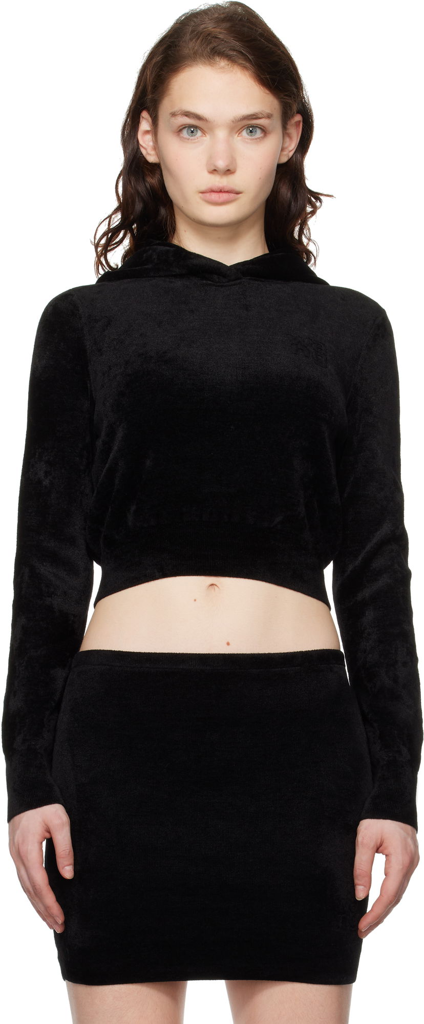 Світшоти Alexander Wang Alexander Wang Cropped Velour Hoodie чорний | 4KC4241002